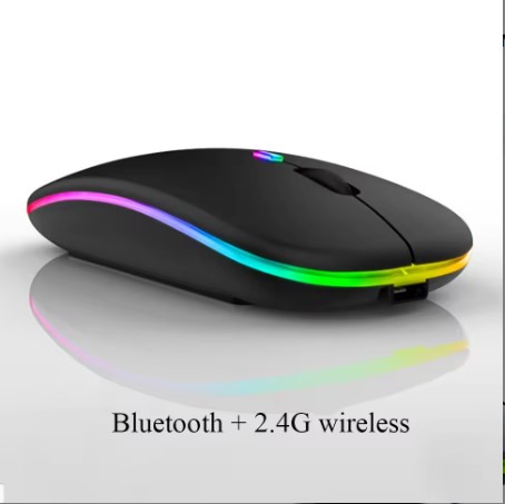 Wireless Mouse Bluetooth and 2.4GHz Dual Modes Rechargeable RGB Ergonomic Silent Click for PC iPad Laptop Cell Phone TV